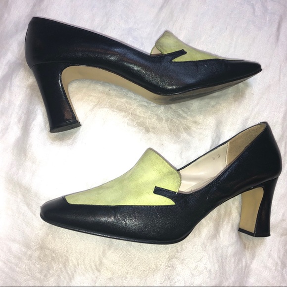 Details Women Sz 8B Navy & Green High Heel Pumps - Picture 6 of 8